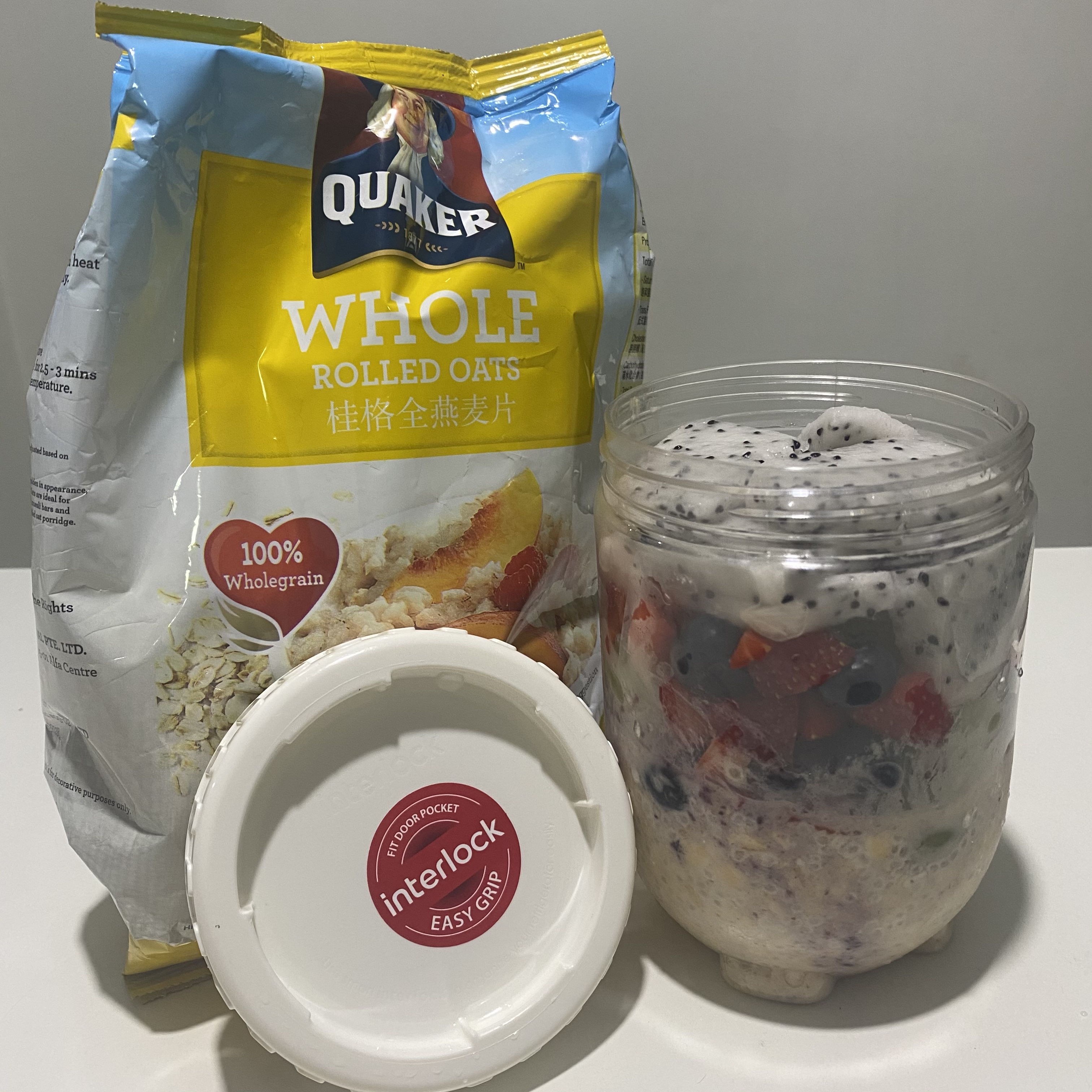 PB&amp;J (Peanut butter and Jam) Overnight Aats with Fruits