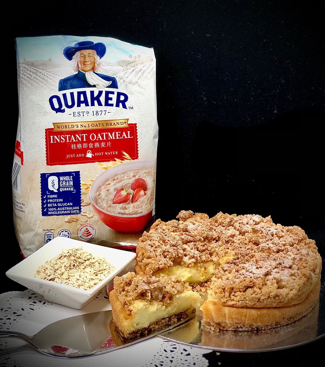 Quaker Oats Baked Cheesecake with Oat Streusels