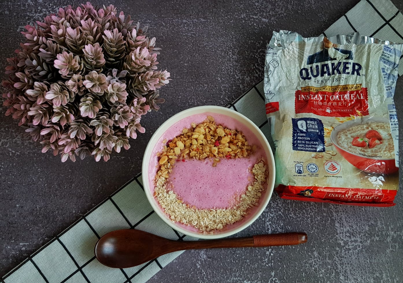 Banana Dragonfruit Smoothie Bowl with Oats and Granola