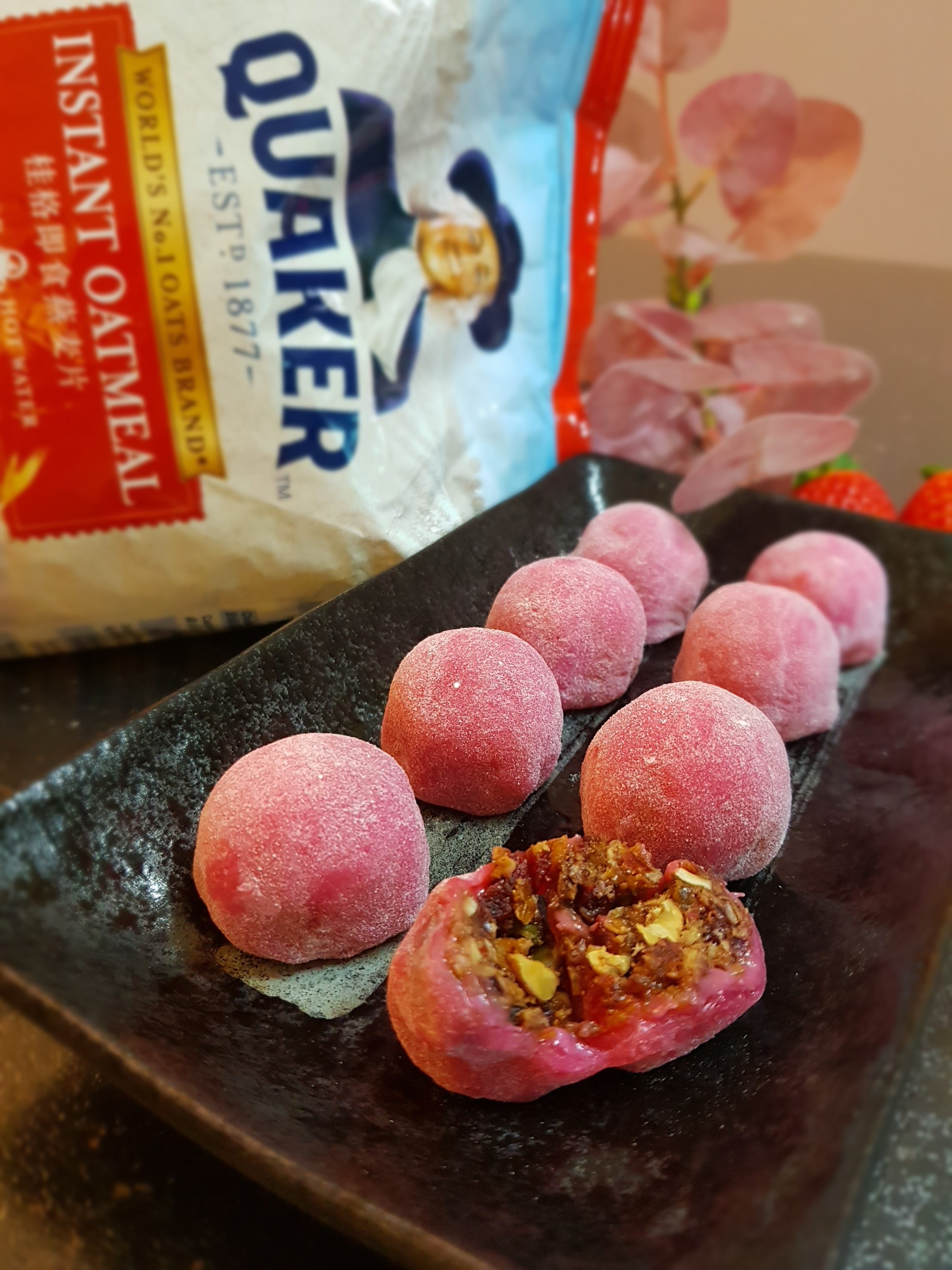 Strawberry Ganache and Granola Filled Mochi