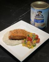 Pan Seared Salmon with Oats Cream Sauce and Mango Salsa