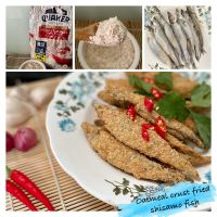 Oatmeal crust fried shisamo fish