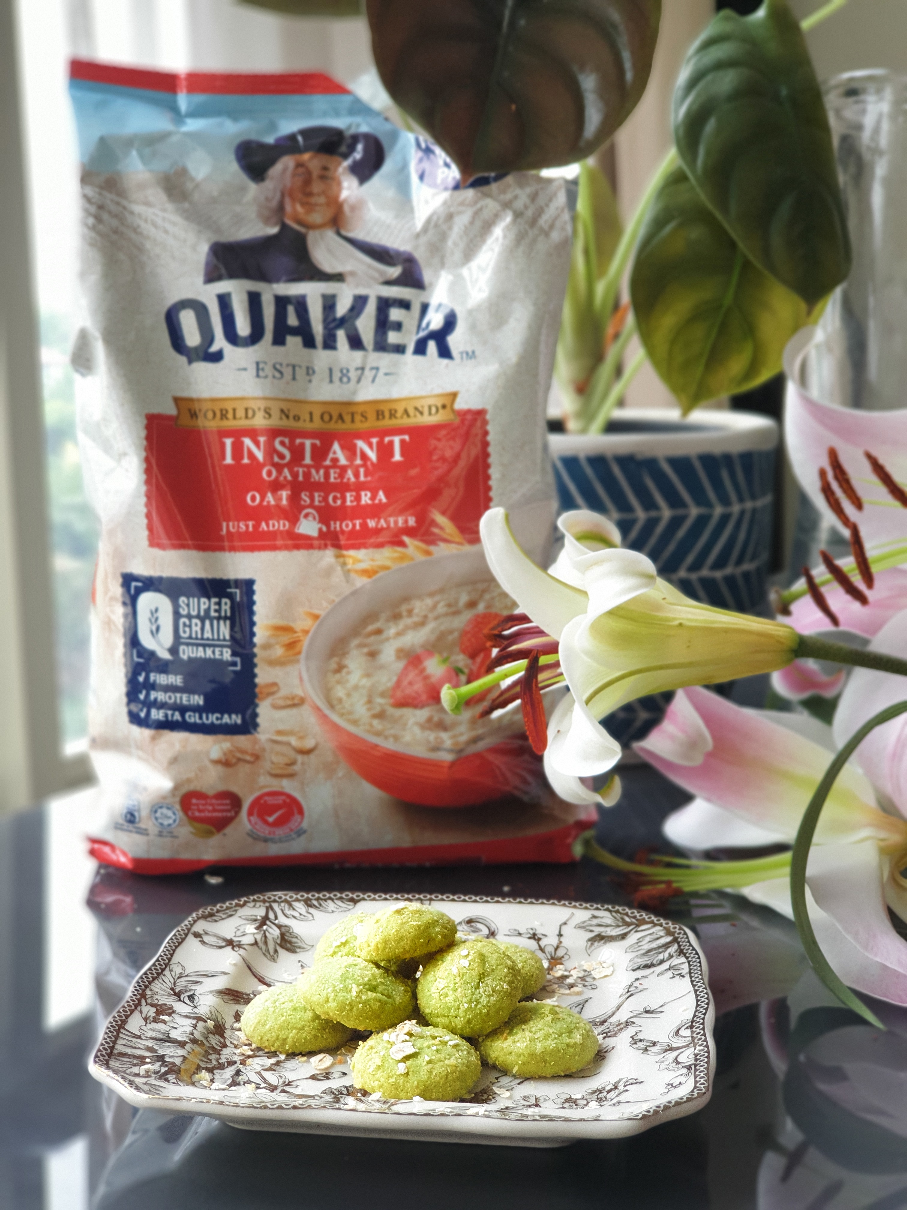 Healthy Pandan Oatmeal Cookies