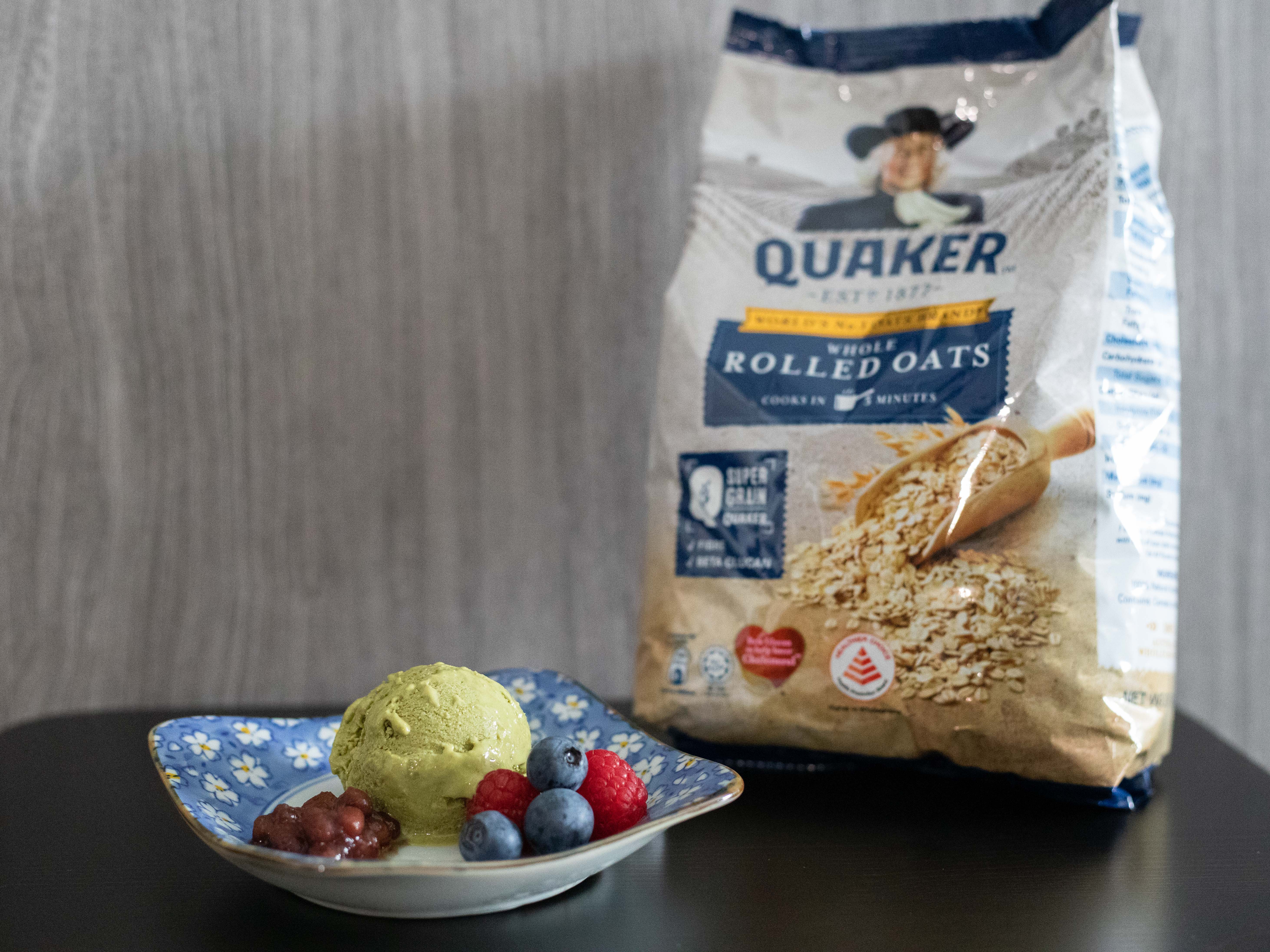 Matcha Oat Ice Cream with Red Beans Paste &amp; Fruits