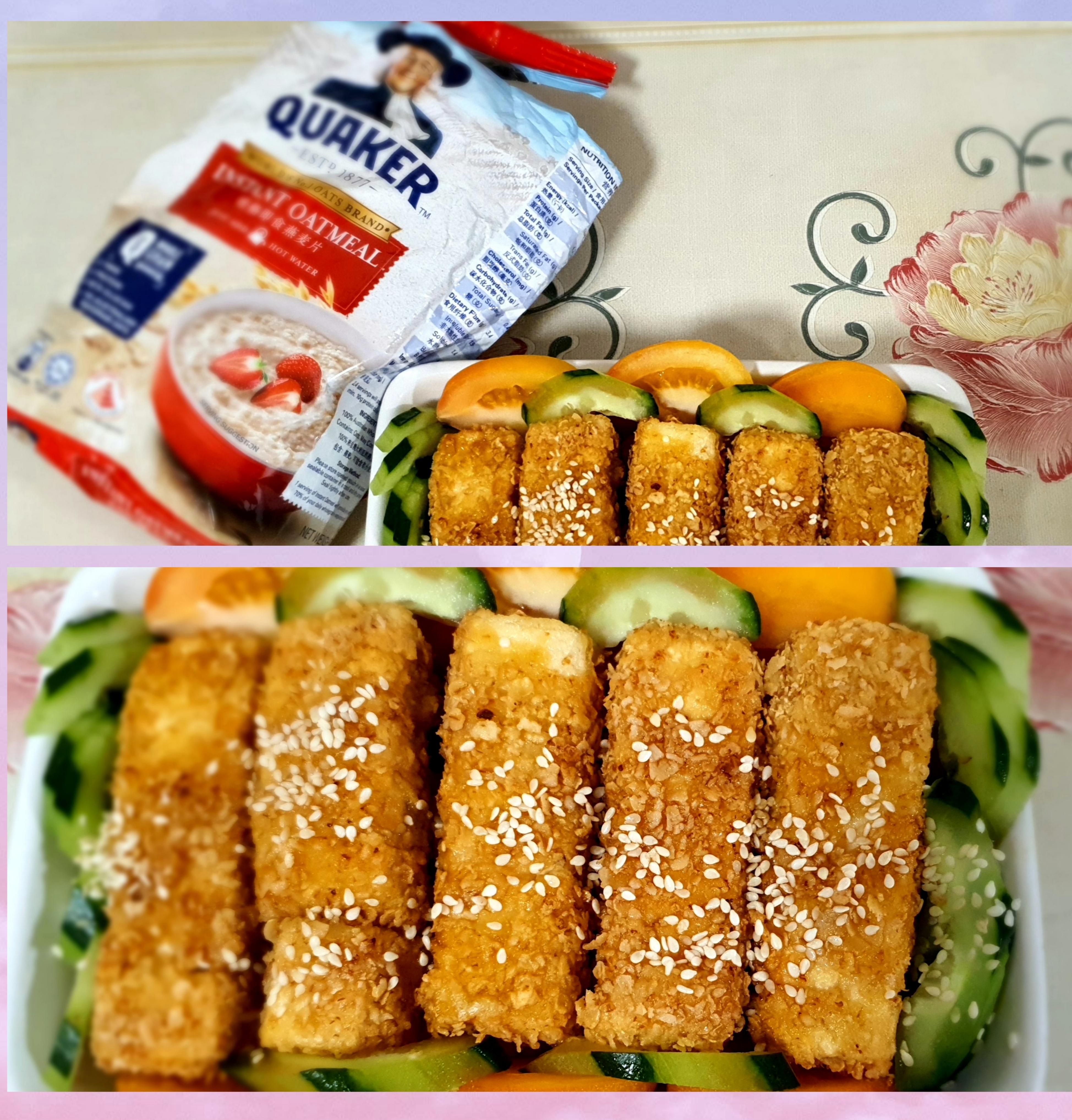 Healthy tofu coated with oats
